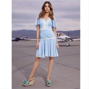 Gianni Bini Alice Lace Mini Dress Baby Blue White A-Line Ruffle Flutter Sleeves